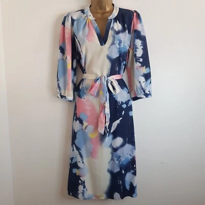 NEW Dorothy Perkins 12-20 Brush Stroke Print Blue White Pink Chiffon Shirt Dress