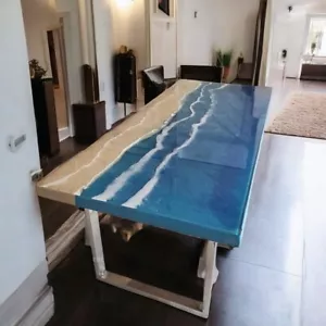 60"x30" Blue Wave Epoxy Dining Table Resin River Countertop Wood Furniture Decor - Picture 1 of 7