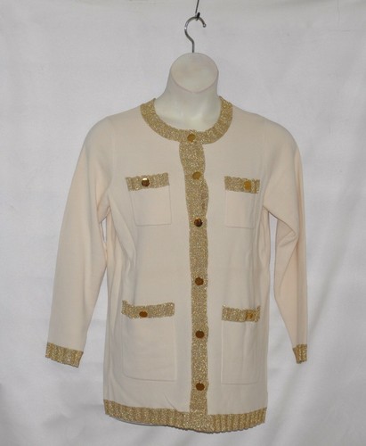 OFF WHITE Cappotto maglione Linea by Louis Dell'Olio bordo lurex bottoni davanti taglia S avorio