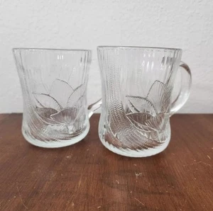 Vintage Arcoroc • Canterbury Crocus Mugs Set Of Two Clear Glass - Picture 1 of 6