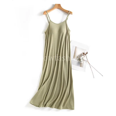 Mujeres Viscosa Camisolas Vestido sin Mangas con Sujetador Incorporado Camisones Sin Cordones Bajo Vestido Foto 1 de 4