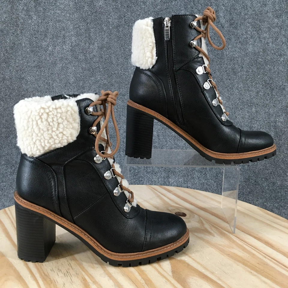 Nine West ботинки женщин 8 М Penni искусственного меха отделки шнурует вверх молнии каблуки ботинок черный - Изображение 1 из 4