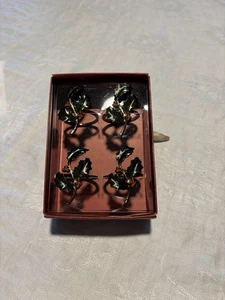 Lenox Napkin Rings Christmas Green Holiday Holly Berry Set of 8 Original Boxes - Picture 1 of 8