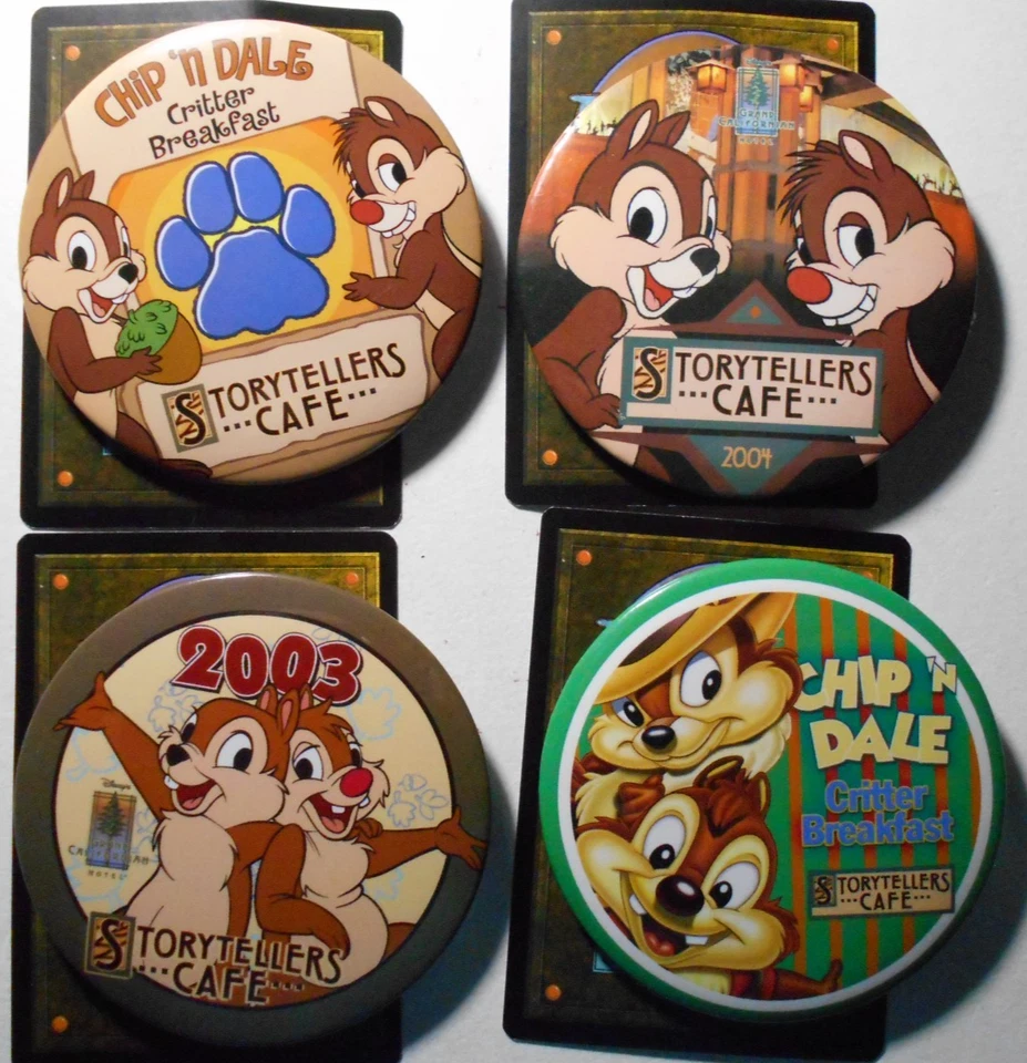 D651- 4 Disneyland Character Dining Chip 'n Dale cello pinback buttons - Image 1 of 1