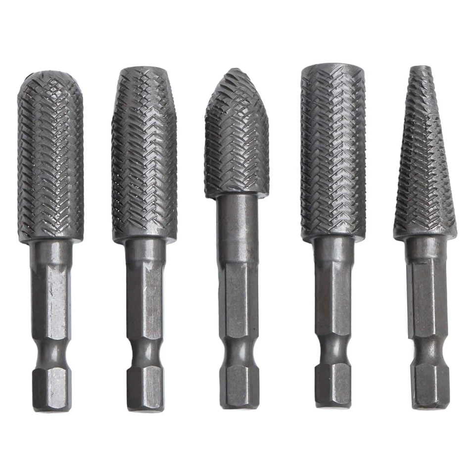 Sturdy Rotary Rasp Drill Bits with Hex Shank Perfect for Metal Work 5 Piece Set - Image 1 of 4