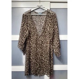 Vintage La Senza Beach Animal Print Chiffon Kimono Sleeve Kaftan Size L - Picture 1 of 12