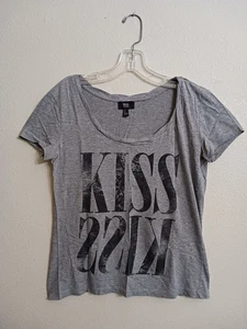 Mujer/Junior MNG Jeans Pequeña Gris KISS KISS T Camiseta Y2K Babydoll Grunge - Imagen 1 de 4
