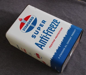 NICE~ GRAPHIC 1940s era STANDARD ANTI FREEZE Old Solder Seam Tin 1 gal. Oil Can - Picture 1 of 9