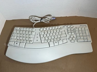 Microsoft KU-0045 X06-19331 Wired PS/2 Ergonomic Keyboard - White - Tested - Image 1 of 4