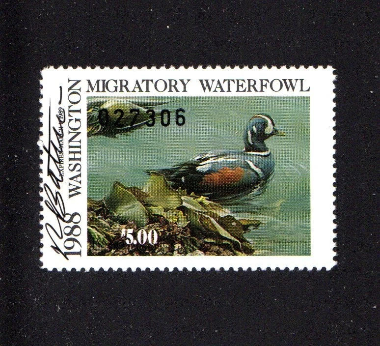 WASHINGTON   WA3    WATERFOWL DUCK   STAMP   1988  MNH   ARTIST SIGNED - Image 1 of 1
