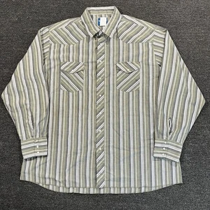 Wrangler Pearl Snap Shirt Button Up Green Striped 3XLT Big & Tall Western 90s - Picture 1 of 11