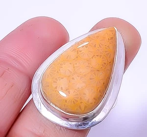 Fossil Coral - Australia Silver Plated Handmade Ring s.7 T32, Christmas Gift - Picture 1 of 6