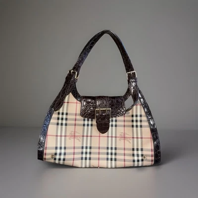Rare Burberry Haymarket Satchel 2009 Handbag Genuine Alligator - Image 1 of 4