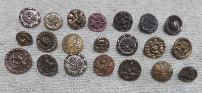 21 Vintage Antique Metal Picture Buttons FLORAL #7 - Image 1 of 4