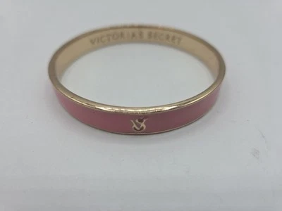 Victoria Secret Signed Pink Enamel & Gold Tone Bangle Bracelet - Image 1 of 4