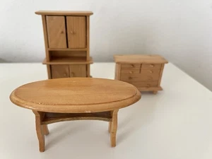 Miniature Wooden Dollhouse Furniture Set - Table, Cabinet & Dresser 1:12 - Picture 1 of 9