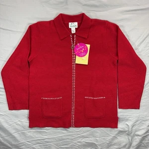 Chaqueta Tejida Roja Quacker Factory Nueva con Etiquetas M Corazón Brillante Cremallera Acentos Brillantes Mujeres L - Imagen 1 de 10