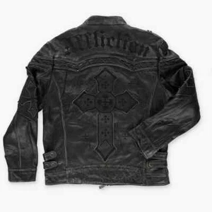 Vintage AFFLICTION Black Premium Limited Edition RARE Cross Leather Jacket (XL) - Picture 1 of 5
