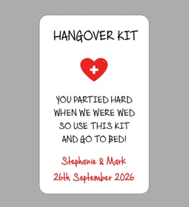 Hangover Kit Labels Wedding Favour Kit Stickers Fun Sticky Labels for Bags Boxes - Picture 1 of 1