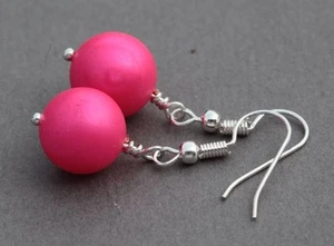 FUCIA PINK SHELL DROP EARRINGS ~ SILVER PLATED - Picture 1 of 1