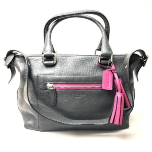 COACH 21140 Textured Legacy Satchel Shoulder Bag Hand Bag 2 way bag Gray - Picture 1 of 9