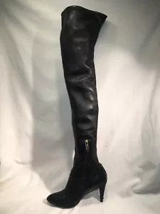YVES SAINT LAURENT YSL SCHWARZ LEDER ÜBER DEM KNIE OBERSCHENKEL HOHE HEEL STIEFEL ITALIEN - Bild 1 von 19