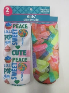 2 pair Girls' Side by Side "Sweet Peace" socks  GIRLS SIZE 7.5-9 BRAND NEW! - Picture 1 of 1