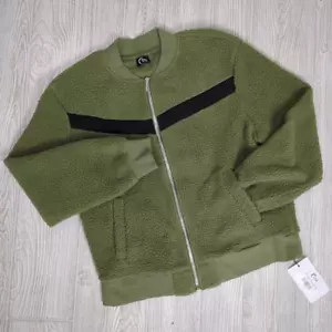 Zyia Active Womens Green Black Sherpa Fleece Zip Up Teddy Jacket Size M New - Picture 1 of 12