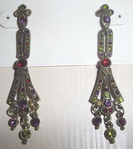 Pendientes colgantes de poste de araña de cristal largo estilo antiguo Kirks Folly Art Deco - Imagen 1 de 2