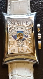 Stainless Steel Watch: by Elini Nazar; Lucky Eye, White Leather band - Picture 1 of 6