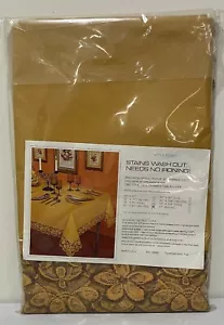 Vintage Tablecloth 67x90 Oblong DUPONT Dacron Cotton Poly Mustard Yellow New - Picture 1 of 4