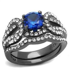 Brilliant 0.84Ct Round Synthetic London Blue Black Ip Wedding Set Tk2740