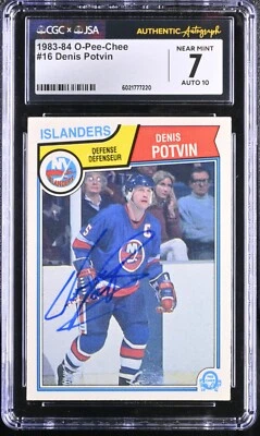 Denis Potvin 1983-84 O-Pee-Chee Card #16 OPC Stanley Cup CGC 7 JSA 10 Auto - Image 1 of 2