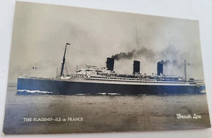VINTAGE 1930er RPPC FRENCH LINE FLAGGSCHIFF OZEANDAMPFER ILE DE FRANCE - Bild 1 von 2