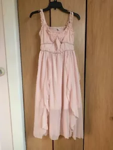 NUEVO CON ETIQUETAS IKVY Vigorsunshine Rosa Espagueti Correa Volantes Verticales Maxi Línea A Vestido M - Imagen 1 de 11
