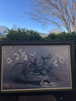 Paul Mathenia Orchid Passion Framed Art Print On Canvas 25”x37” Vintage Estate - Image 1 of 4