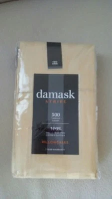 DAMASK STRIPED KING SET 500 THREAD COUNT 100% COTTON TWO PILLOWCASE - Image 1 of 4