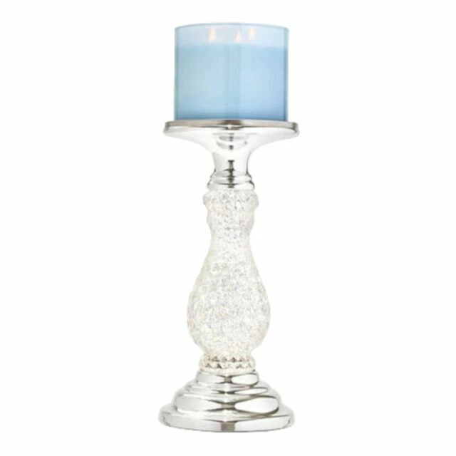 Bath & Body Works Silver Swirling Glitter Pedestal 3 Wick Candle Holder Diamond