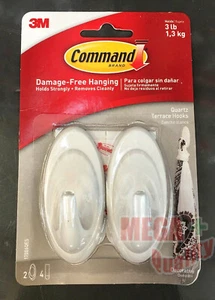 3M Command Quartz Terrace Decor Hook 3 lb Damage Free Bright 2 Hooks, 4 Strips - Picture 1 of 3