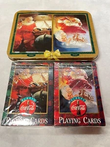 1997 Nostalgia Coca-Cola Santa 1951 & 1949-2 Sealed Decks Playing Cards In Tin - Picture 1 of 3