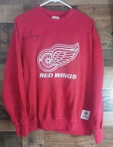 Vintage Nutmeg Mills Detroit Red Wings Pullover Crewneck Sweatshirt Autographed - Picture 1 of 6