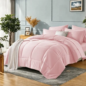 Promotional-5/7 Deluxe Solid Color Comforter Sets For Queen-Soft And Comfortable - Picture 1 of 144