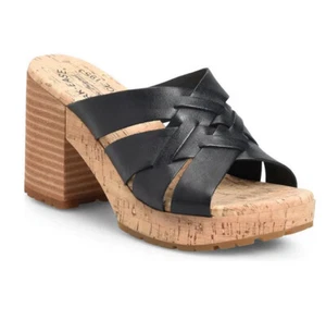 NIB Kork-Ease Women Charis Leather Slide Platform Heel Sandal US 10/EUR 42 Black - Picture 1 of 18