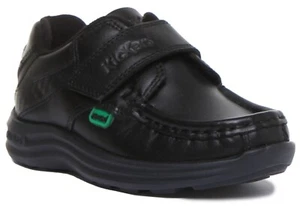 Kickers Reason Strap Kids Back to School Leather Black Moccasin Shoe Size 8 - 12 - Picture 1 of 12