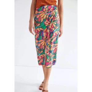NWT Farm Rio Anthropologie Getaway Midi Wrap Skirt Sz Med Banana Fruit Print - Picture 1 of 14