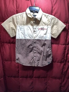 Kenneth Cole Boys Striped Block Buttoned Up Shirt Size 10/12 Tan Maroon - Picture 1 of 5