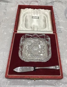 Vintage Harrod's Cut Glass Butter Dish With Silver Butter Knife Set - Picture 1 of 12