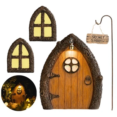 Fairy Door and Windows for Trees – Glow in The Dark Yard Art Sculpture Decora... - Image 1 of 4
