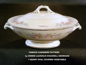TERRIFIC COVERED OVAL VEGETABLE SERVING BOWL of HOMER LAUGHLIN CASHMERE GEORGIAN - Picture 1 of 7