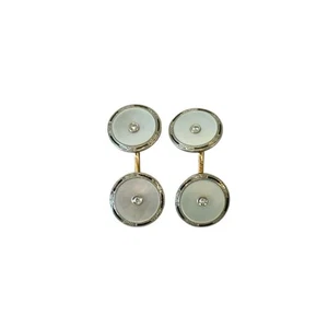 Vintage Larter & Sons 14k Gold Diamond and Mother of Pearl Cufflinks - Picture 1 of 3